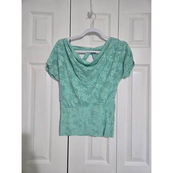 Heartsoul small juiniors mint netted scoop neck blouse with criss cross back - Picture 1 of 10